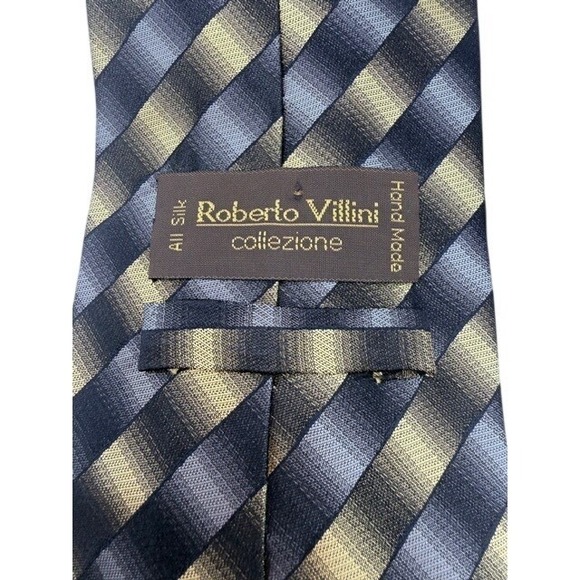 Roberto Villini Collezione Mens Silk Tie Gold Grey Black Diagonal Stripe - Picture 4 of 5